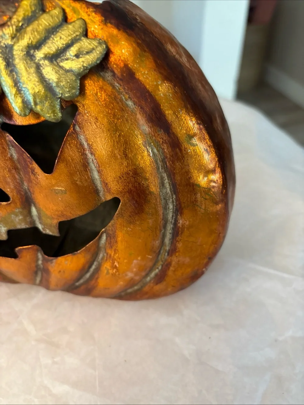Adorable Hanging /sit Orange Metal Pumpkin Candle Holder Fall Autumn Decoration